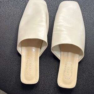 Cream Leather Mules for Women